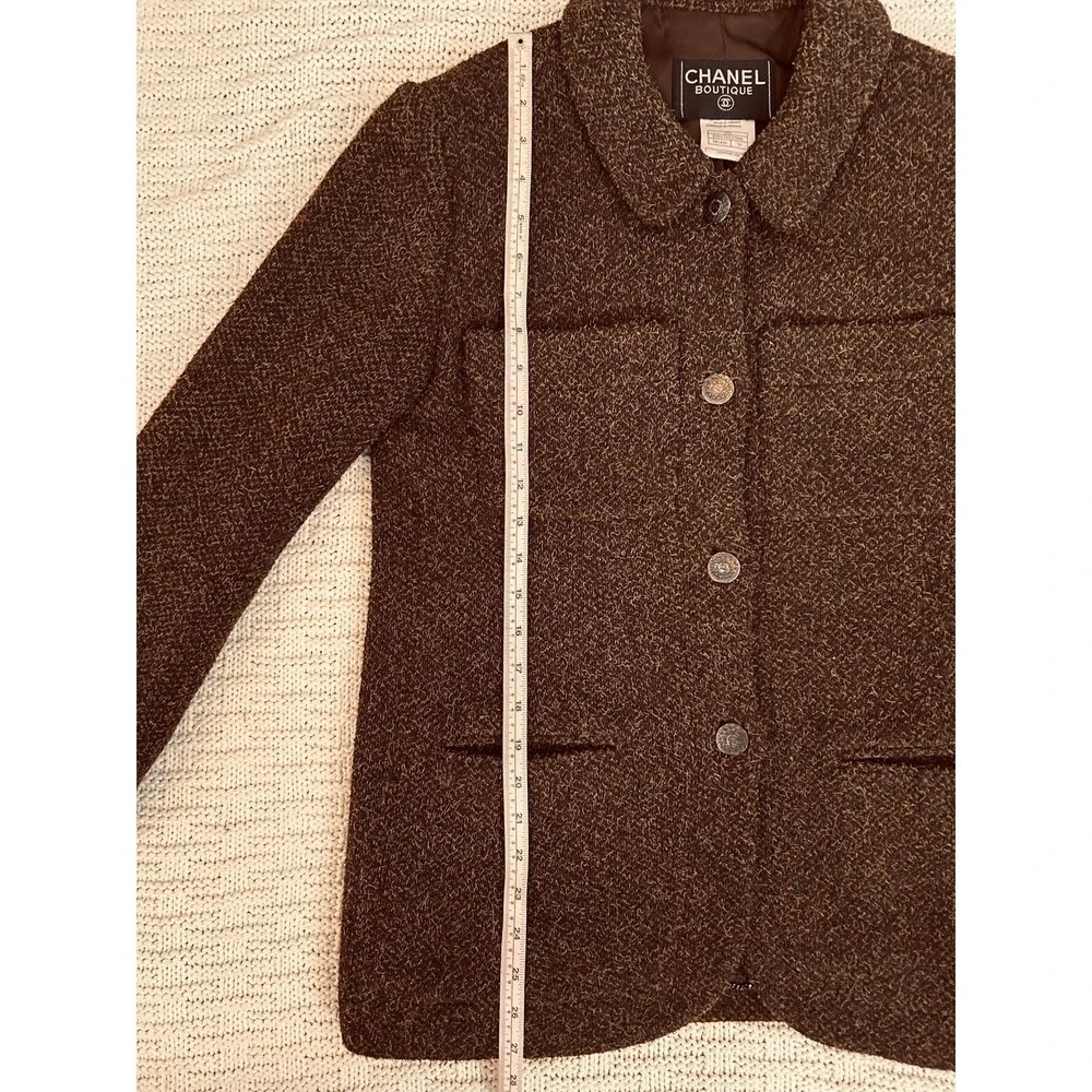 Chanel Boutique Vintage 97A Brown Wool Angora Tweed Jacket CC Logo Buttons 38